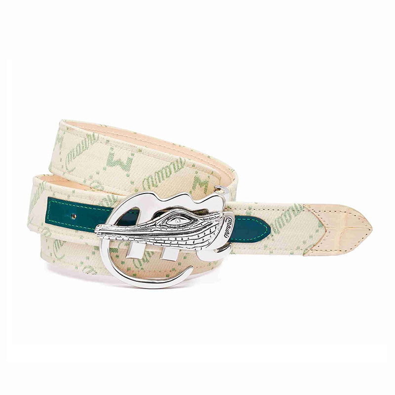 Mauri Baby Croc and Nappa Cream Belt Green