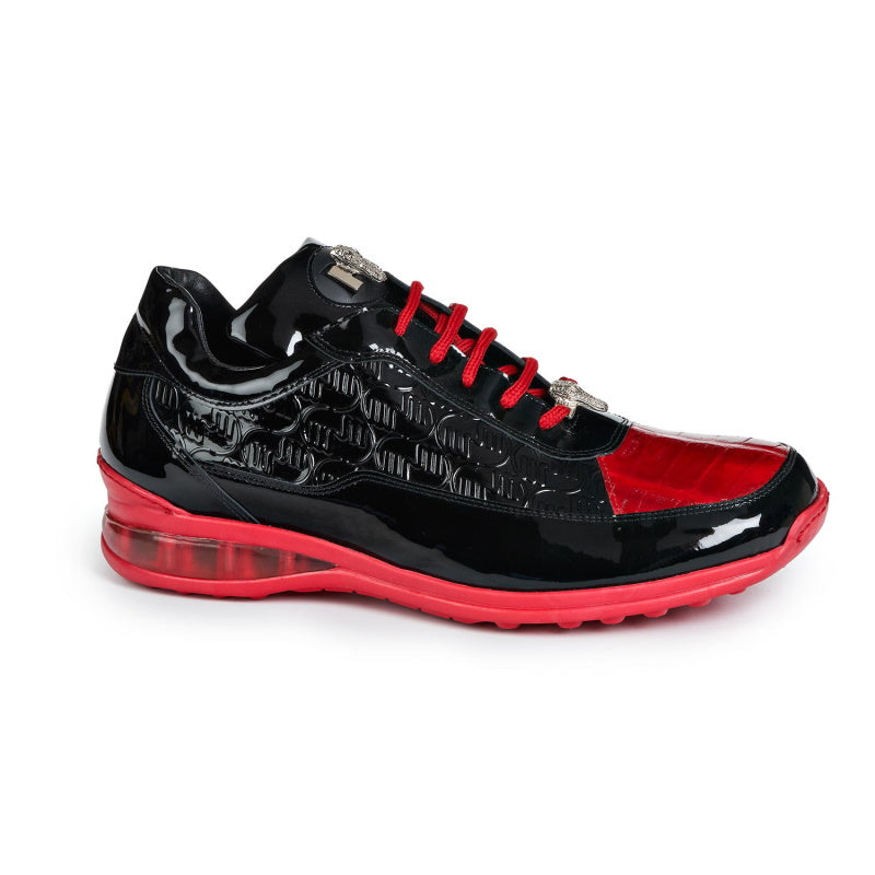 Mauri 8900/8 Bubble Men's Shoes Black & Red Exotic Crocodile