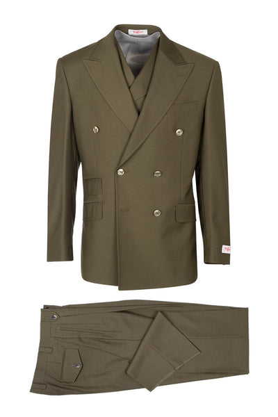 Brite Creations EST OLIVE, Pure Wool, Wide Leg Suit & Vest by Tiglio Rosso 