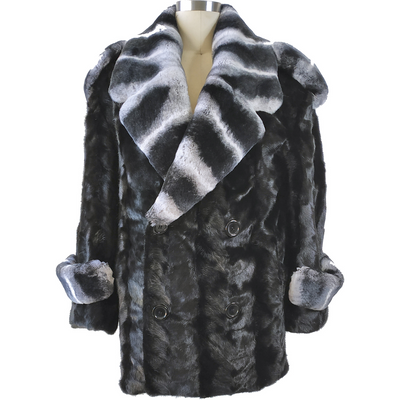 Mink Paws Pea Coat w/ Rex Rabbit Collar - Black