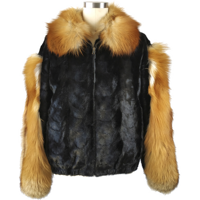 Mink Jacket w/Red Fox Collar and Sleeves - Black/Red Fox