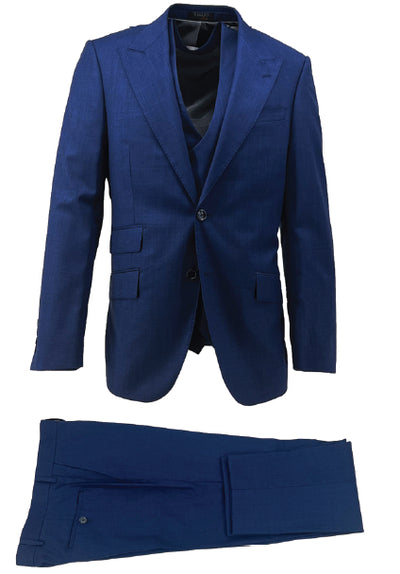Prosecco New Blue, Modern Fit Pure Wool Suit & Vest