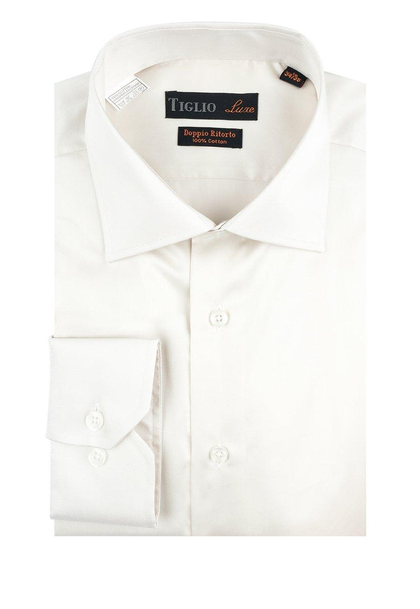 Brite Creations - Off White Dress Shirt, Regular Cuff Dress Shirt
