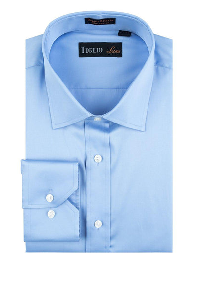 Brite Creations Blue Dress Shirt, Regular Cuff, by Tiglio Genova TIG3013 