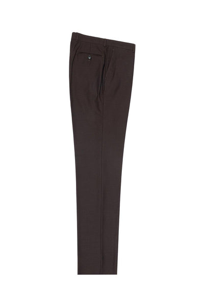 Brite Creations Brown Flat Front Wool Dress Pant 2560 by Tiglio Luxe TIG1003 