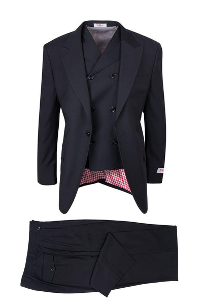 Brite Creations San Giovesse Black, Pure Wool, Wide Leg Suit & Vest by Tiglio Rosso TI 