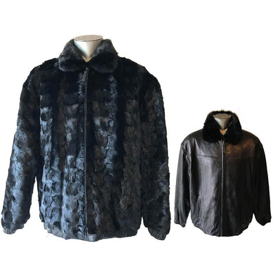 Diamond Mink/Leather Reversible Jacket - Black 