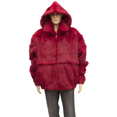 Full Skin Rabbit Jacket with Detachable Hood - Red