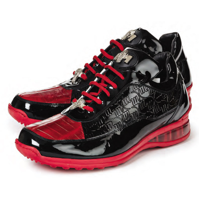 Mauri 8900/8 Bubble Men's Shoes Black & Red Exotic Crocodile