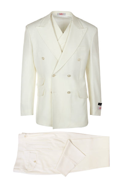 Brite Creations EST OFF-WHITE, Pure Wool, Wide Leg Suit & Vest by Tiglio Rosso 