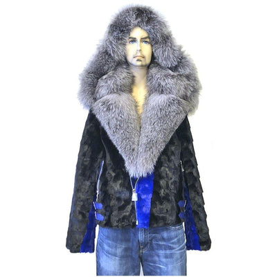 Diamond Mink Motor Jacket w/Fox Collar and Hood - Royal Blue