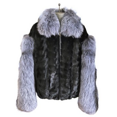 Mink Jacket w/Silver Fox Collar and Sleeves $ - Black/Silver Fox