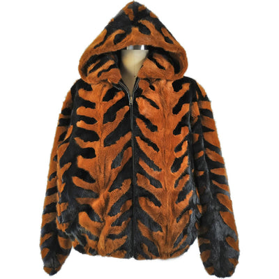 Mink Jacket with Detachable Hood - Brown/Black