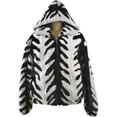 Mink Jacket with Detachable Hood - Black/White