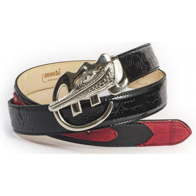 Mauri Belt Patent Embossed/ Baby Croc Hand Painted Black/ Red