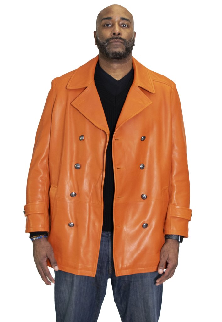 Orange leather trench coat outlet