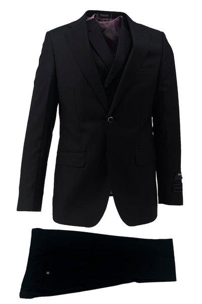 Porto Black, Slim Fit Pure Wool Suit & Vest
