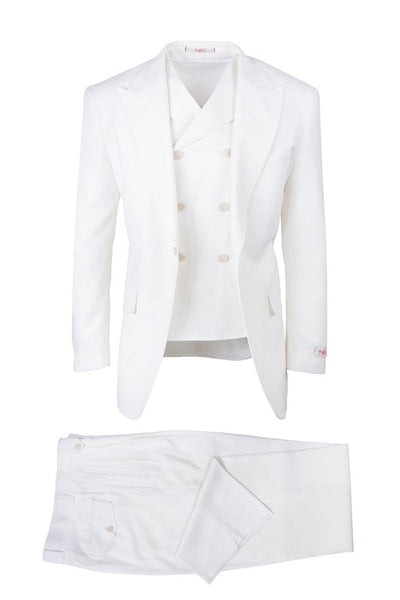 Brite Creations San Giovesse Off-White, Pure Wool, Wide Leg Suit & Vest by Tiglio Ross 