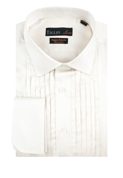 Brite Creations Off White Tuxedo Shirt, French Cuff, by Tiglio 
