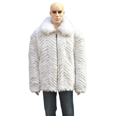 Chevron Mink Jacket with Fox Collar - White 