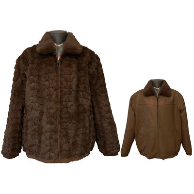 Diamond Mink/Leather Reversible Jacket - Brown 